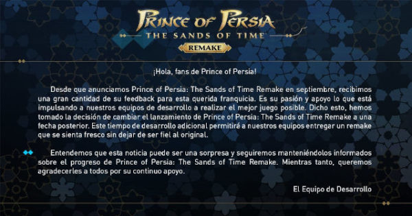 Prince of Persia: The Sands of Time Remake retrasado indefinidamente