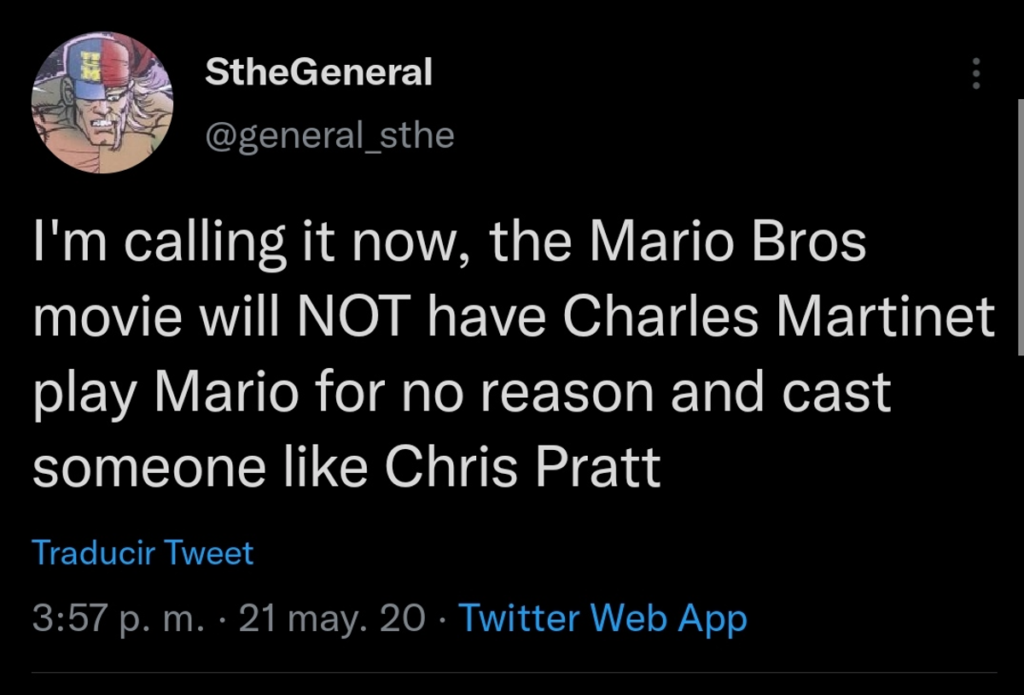 Tweet predice Chris Pratt como Mario